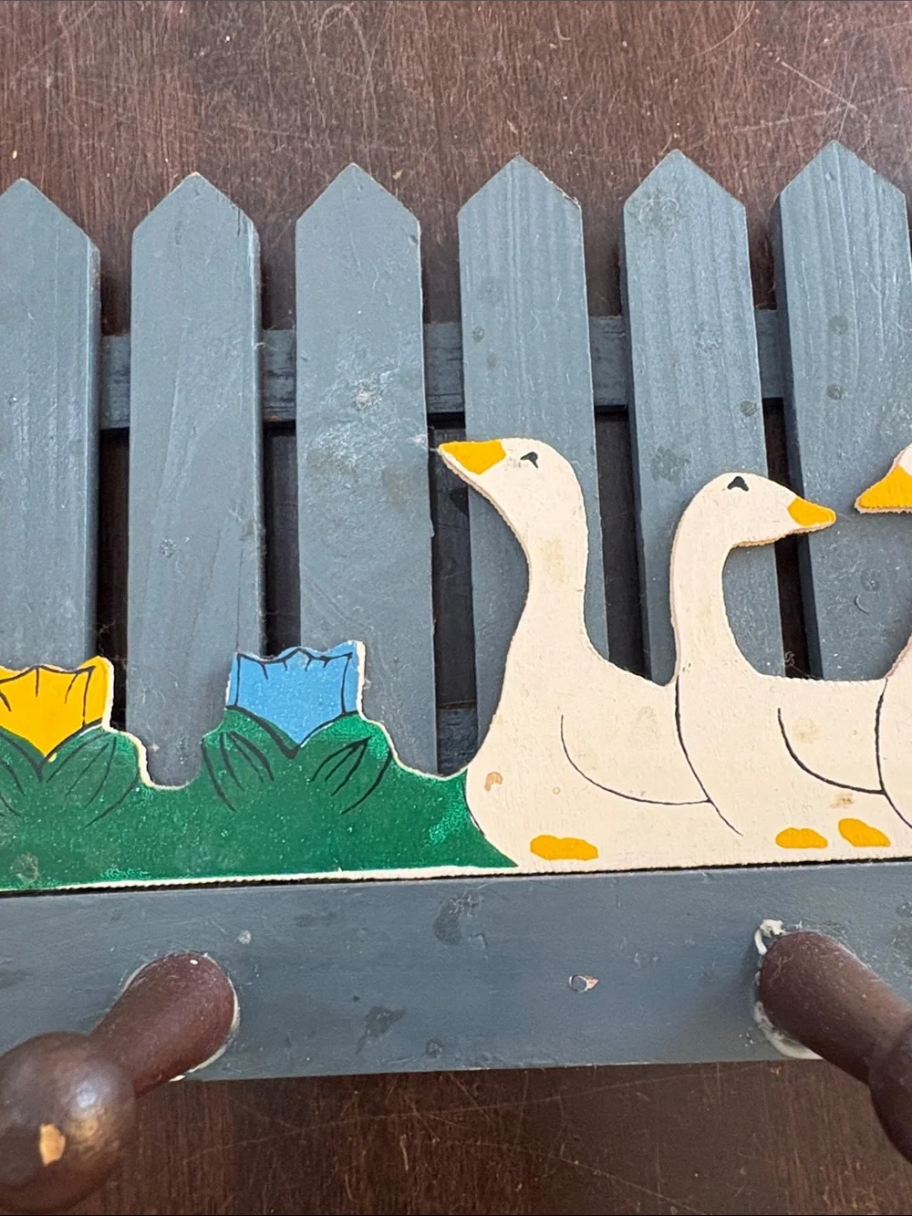 Country Charm Blue & White Goose Wall Hook Rack